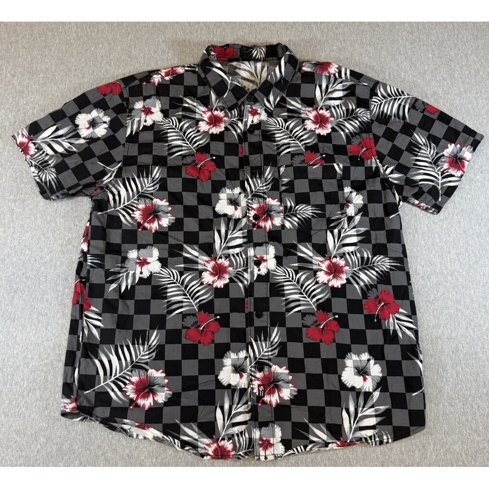 Vintage Southpole Authentic Collection Button Up Hawaiian Y2K Size Lg Black Red
